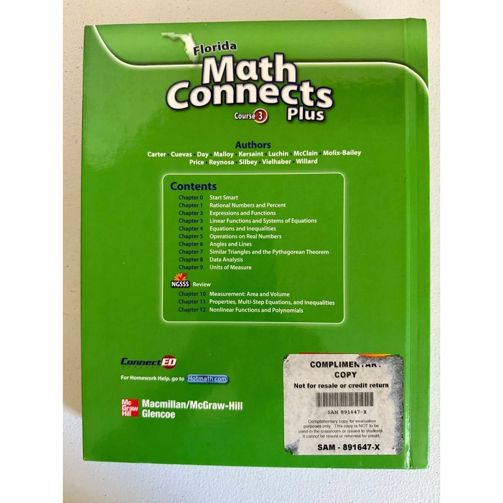 Florida Math Connects Plus Course 3 Glencoe McGraw Hill Textbook Student Edition